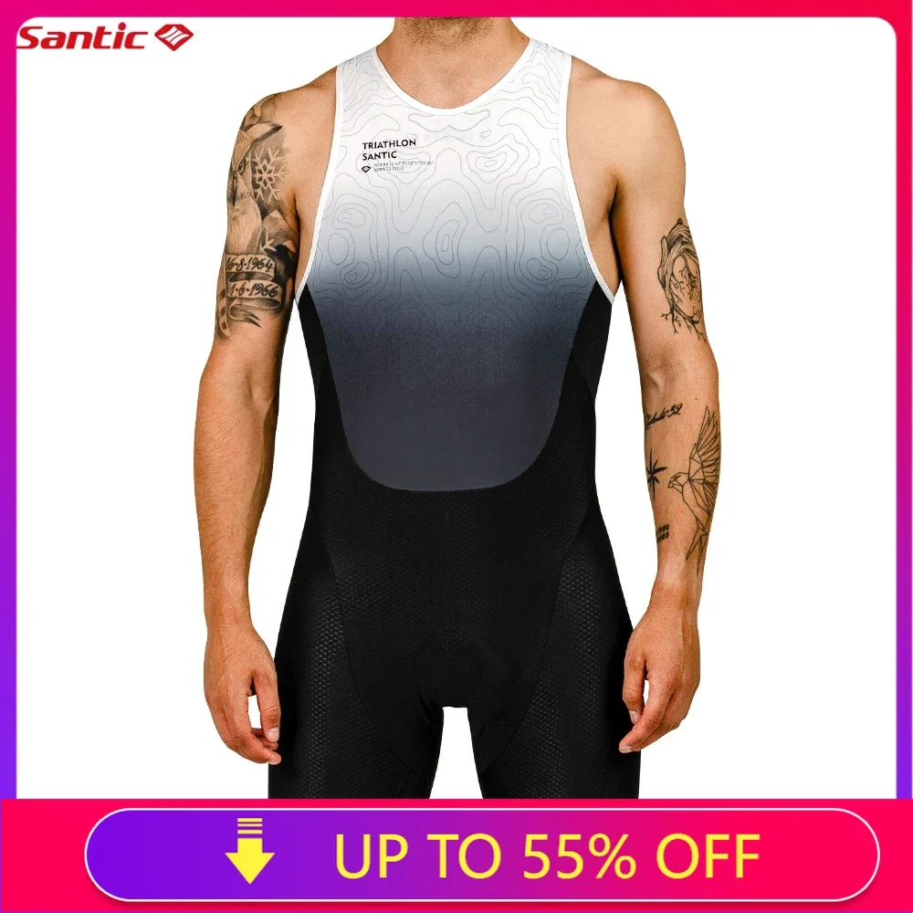 Santic Men's Triathlon Sleeveless Quick Drying Close Fitting Cycling Sets Professional Athletic Bicycle Clothes