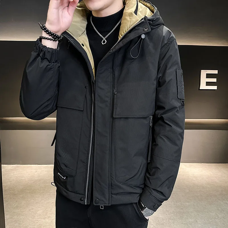 Casual 2024 Winter Men's Hooded Duck Down Jacket Streetwear Solid Loose Warm Puffer Coat Outdoor Windproof Thicken Down Clothing