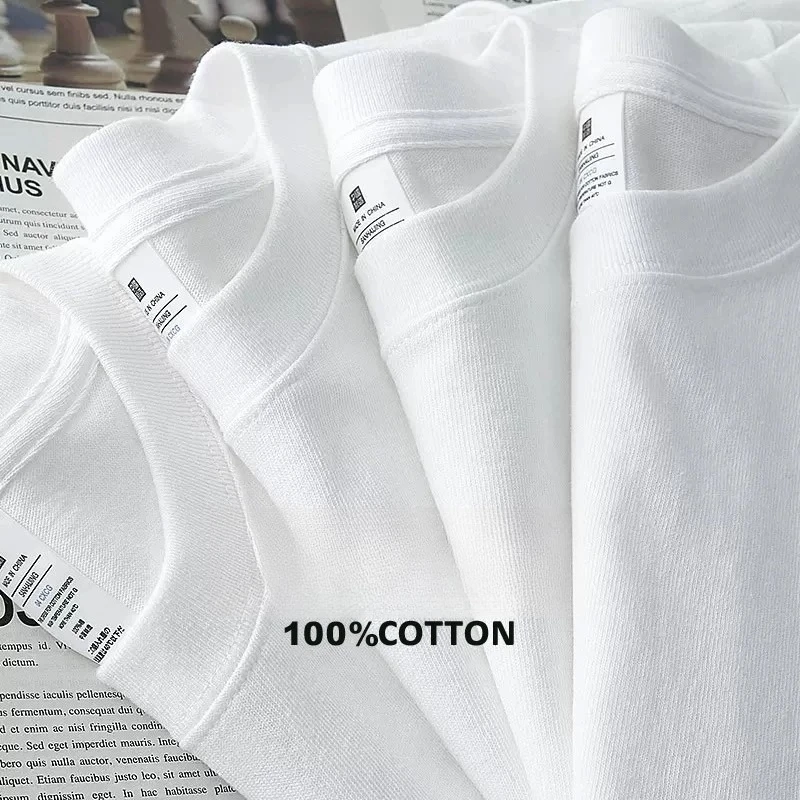 

Тяжелая американская хлопковая мужская футболка с короткими рукавами, осенне-летняя свободная чистая белая нижняя рубашка, мужская уличная одежда