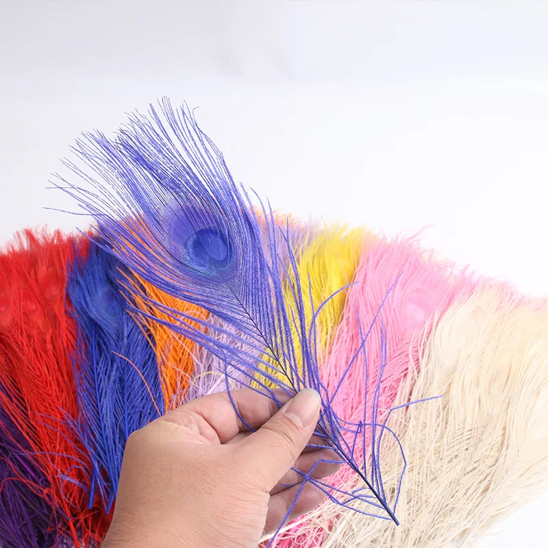 Penas de pavão coloridas de 25-30cm, 10 unidades/saco, pluma de pavão para artesanato, decoração de carnaval, plumas