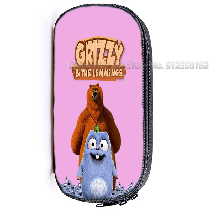 Grizzy and the Lemmings Pencil Case Grizzy Bear Kawaii Pen Bag Kids Boys Girls Cartoon Students Storage Bag Stationery Toy Gift