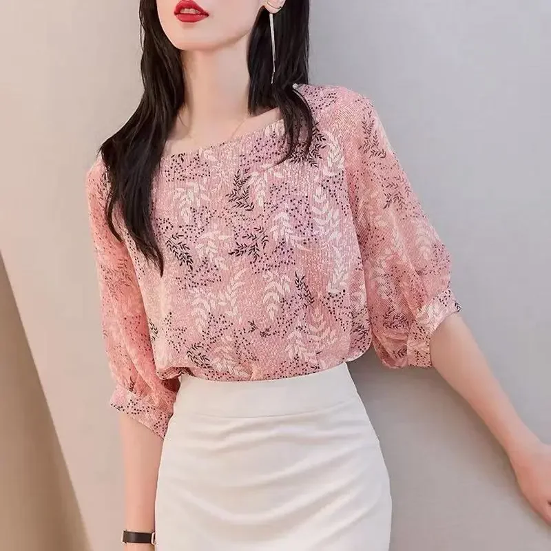 Blumen Chiffon koreanische Frau Top mit Kurzarm hemden & Blusen für Frauen beliebte Kleidung moderne lange elegant und Jugend cool