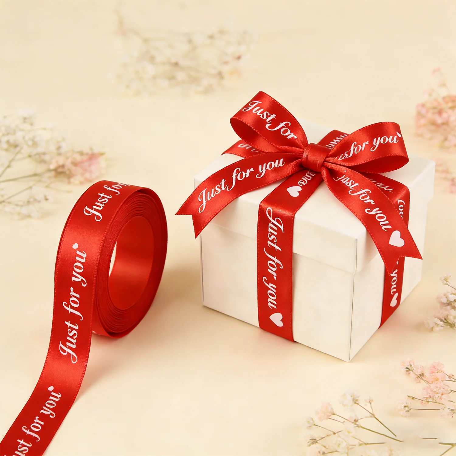 Satinbandrolle, 10 Yards, bedruckt, nur für Sie, Stoffband für Valentinstag, Hochzeit, Geburtstag, Geschenkverpackung, Blumendekoration
