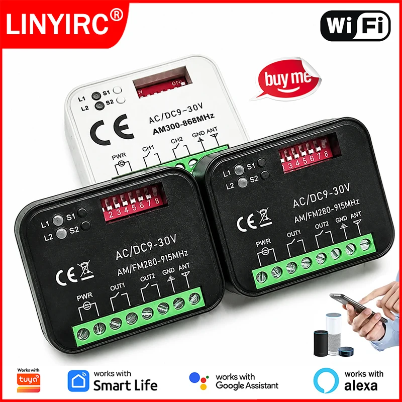 Works With Tuya Wifi Receiver 300-868MHz Universal Garage Door Gate Remote Control Receiver Controller Smart Switch 433 868 MHz