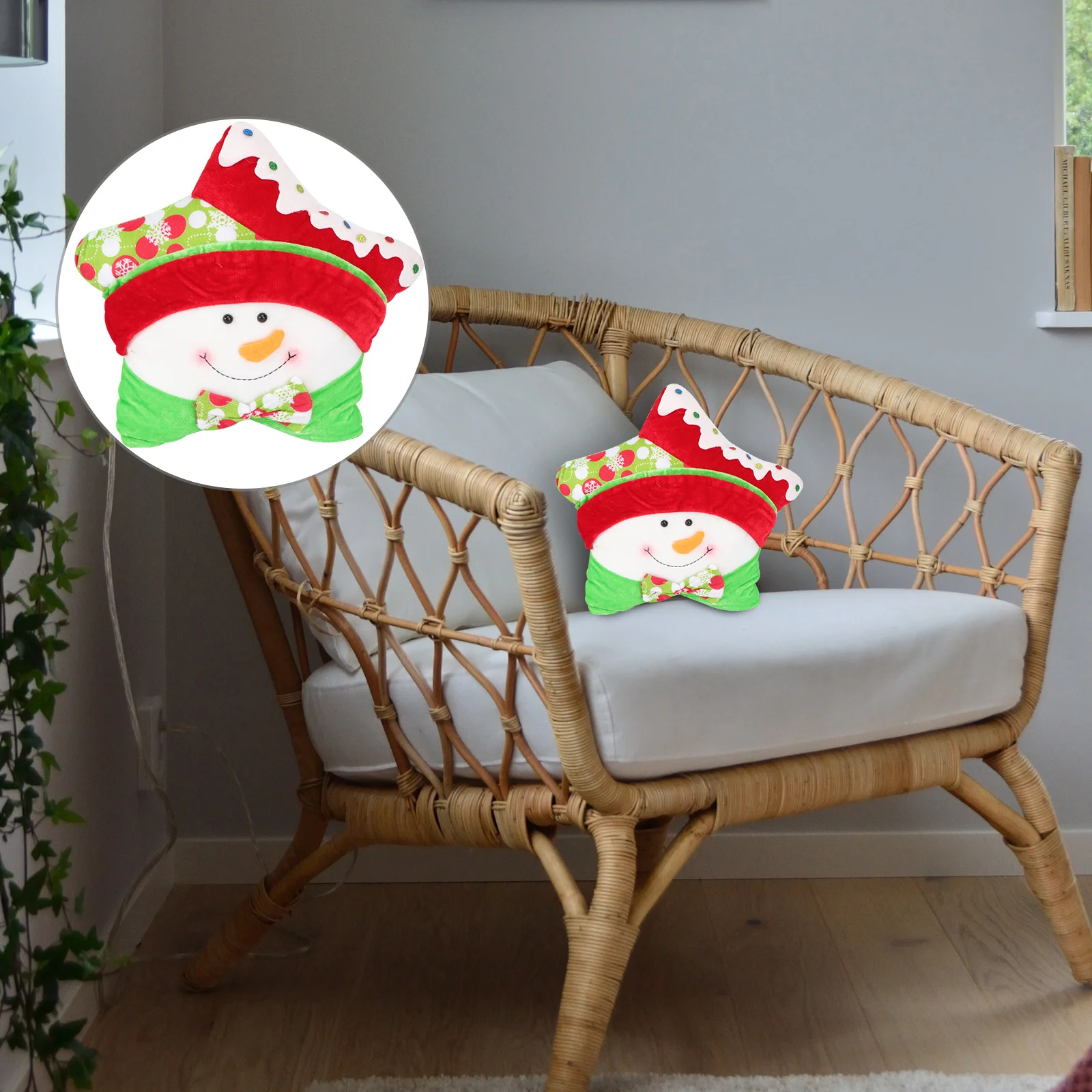

1 шт., Рождественская подушка со снеговиком, подушка в форме пятиконечной звезды, диванная подушка, удобное праздничное украшение для дома