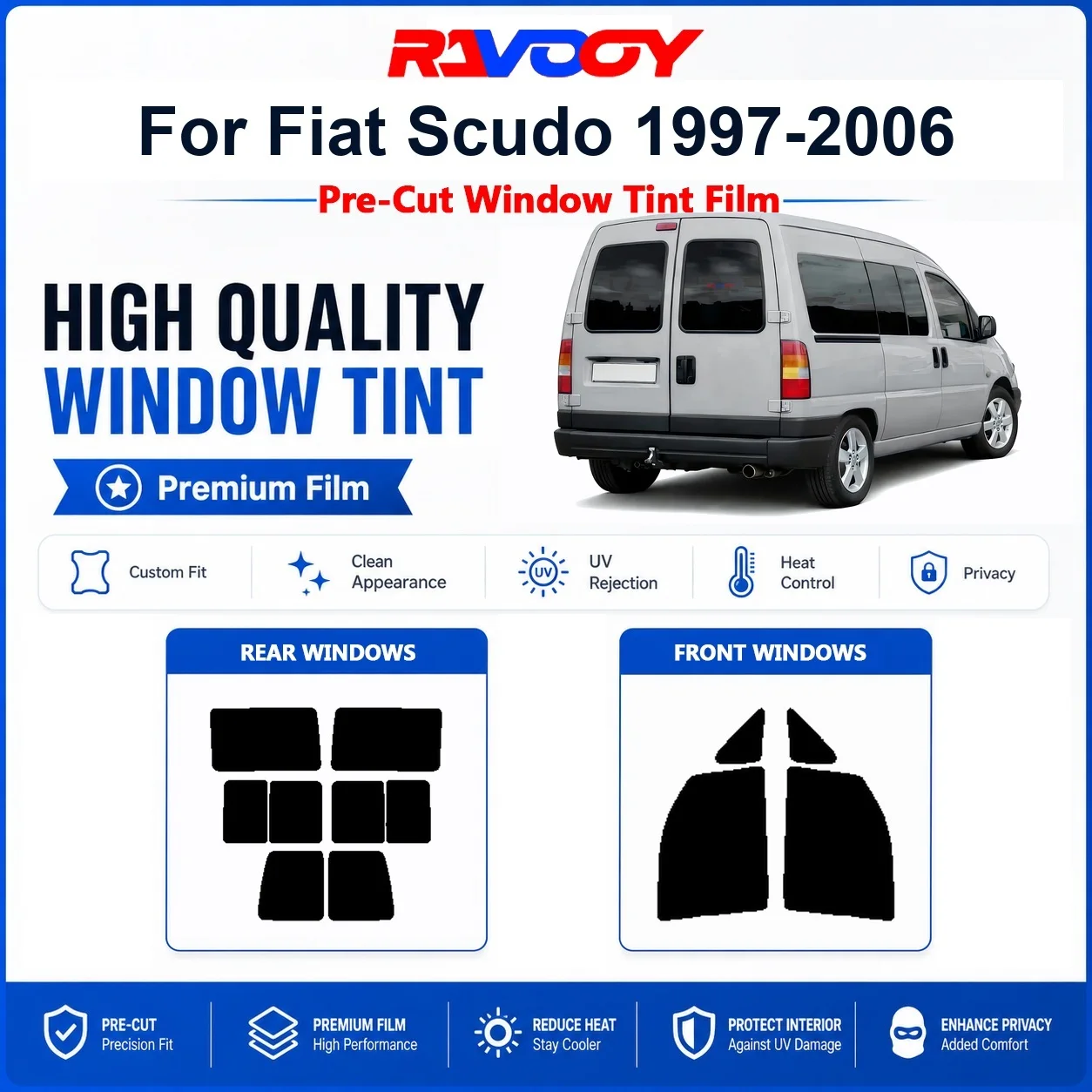 Premium Pre-Cut Window Tint For Fiat Scudo 1997-2006 Front & Rear Windows UV Heat Rejection Privacy Film