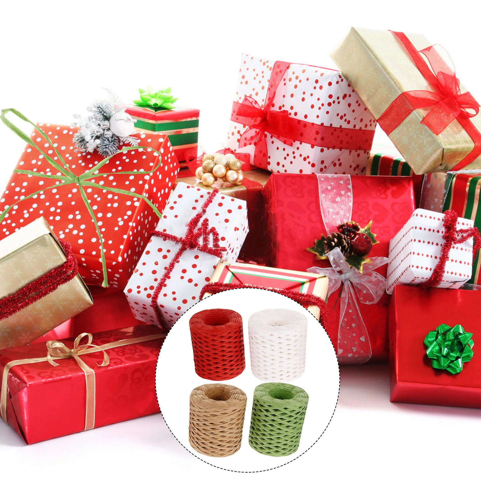 

Raffia Paper Yarn Craft Ribbon Raffia Paper Craft Rope 4 Rolls Straw Hat Present Packing DIY Decorative Supplies Storage Tools