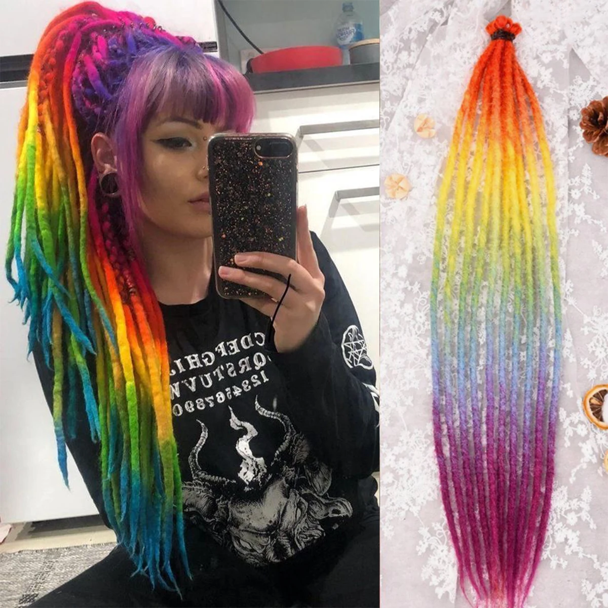 24-calowe syntetyczne dredy doczepiane włosy 10 korzeni/partia Hippie pojedyncze końcówki dredy Loc rozszerzenia styl Reggae szydełkowe włosy