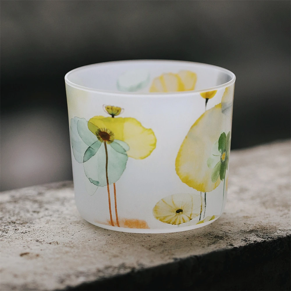 New Chinese Style Flower Tea Cup Lotus Printing Coffee Cup Kitchen Supplies Glass Sake Cup Holiday Gift Premium Sense 300ml