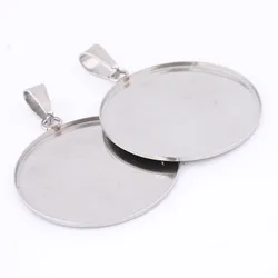 10pcs Stainless Steel Fit 35mm Cabochon Base Settings Diy Bezel Pendant Trays Blanks For Necklace Keychain Jewelry Making
