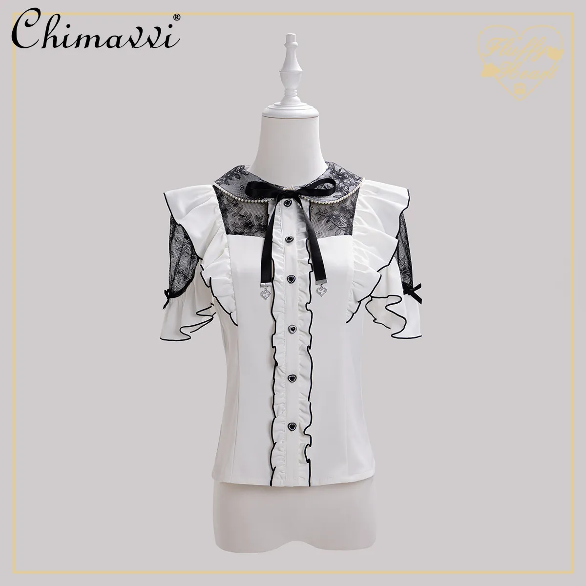 

Japanese Mine Series Lace Patchwork Short-sleeve Shirt 2026 Summer New Fashion Sweet Girl Slim-fit Lolita Blouse Women Top