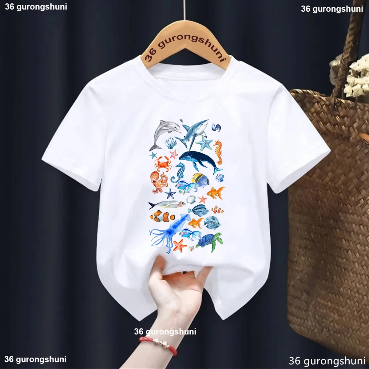 Vibrant Ocean Cetacea Marine Organisms Graphic Print Boy/Girl T-Shirt Marine Animal Art Tshirt Fashion Trend Kids Unisex Clothe