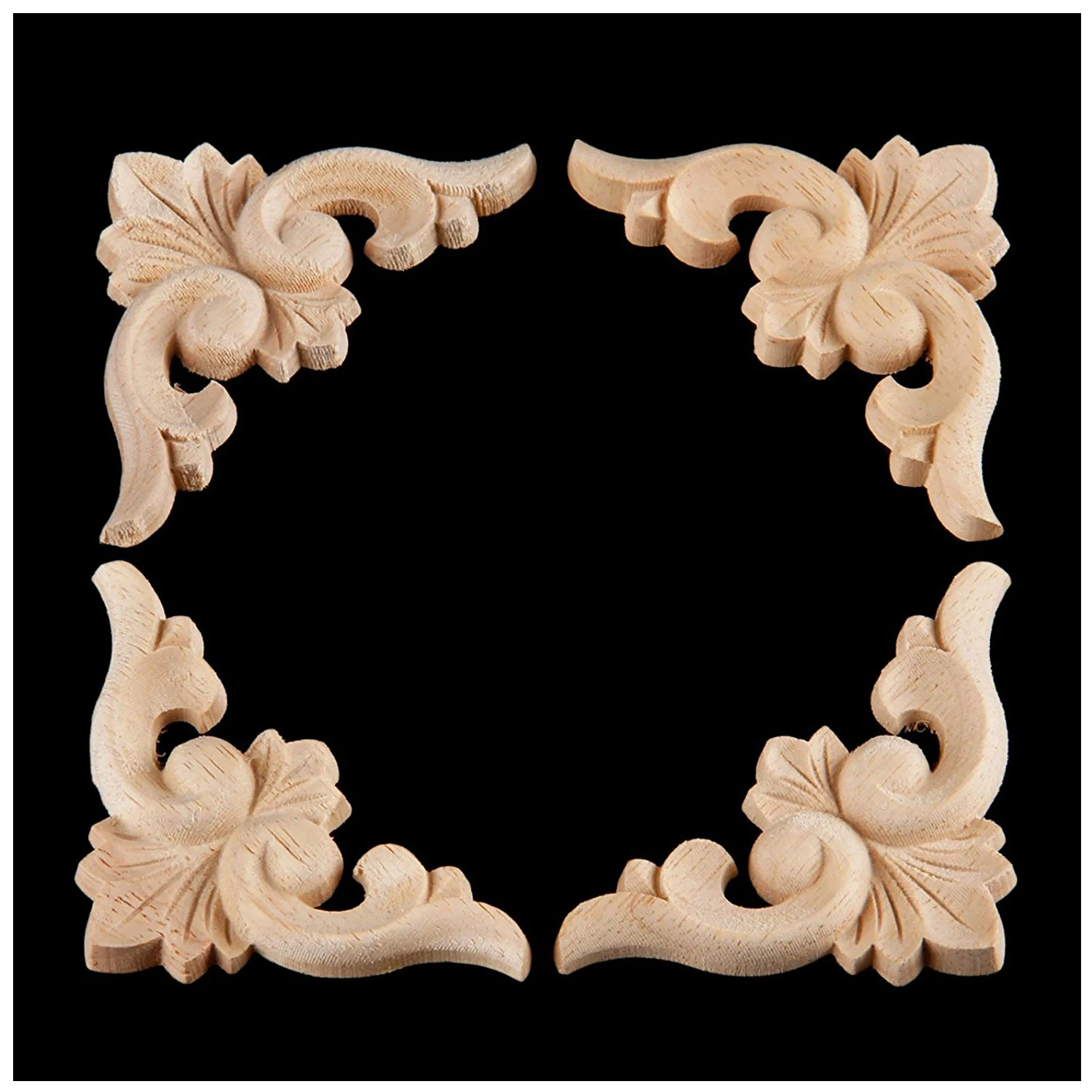 Aplique de esquina tallado de madera, decoración de puerta sin pintar, estilo europeo, 4 piezas, 6x6cm