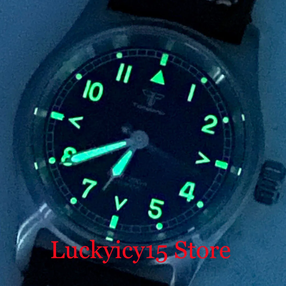 Tandorio 36mm Automatic Men's Wristwatch Small Pilot Style Miyota 8215 20ATM Swim Luminous Indexes Hands Sapphire Glass Leather