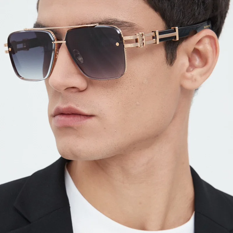 Original Light Luxury Black Gold Pilot Sunglasses for Men 2024 New Arrive Fashionable Double Bridge Alloy Solar Glasses Male