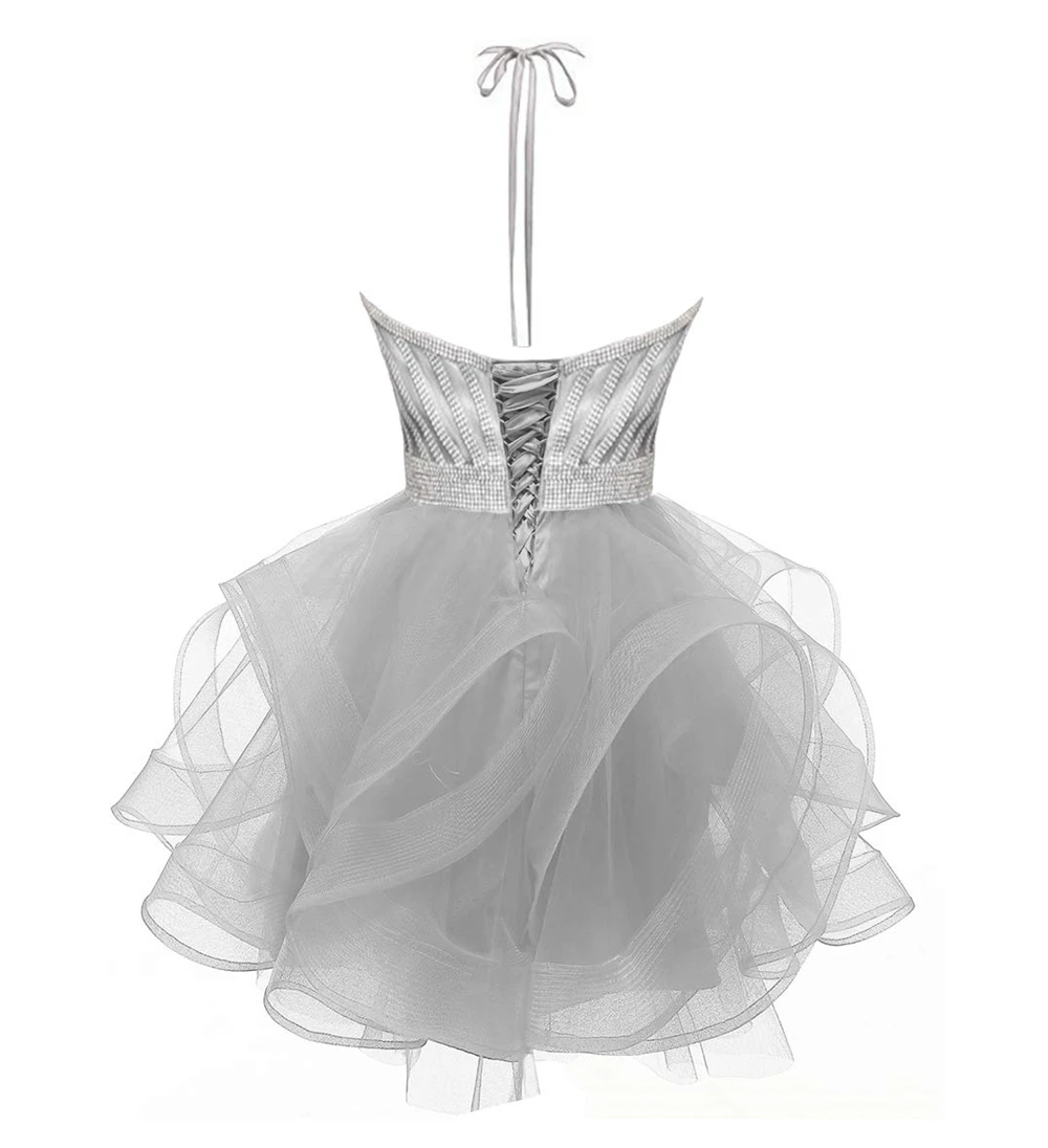 Bealegantom สั้น Organza Homecoming Dresses A-Line ชั้นคริสตัลลูกปัด Mini Prom ค็อกเทล Graudation Party Gowns QA2022-20