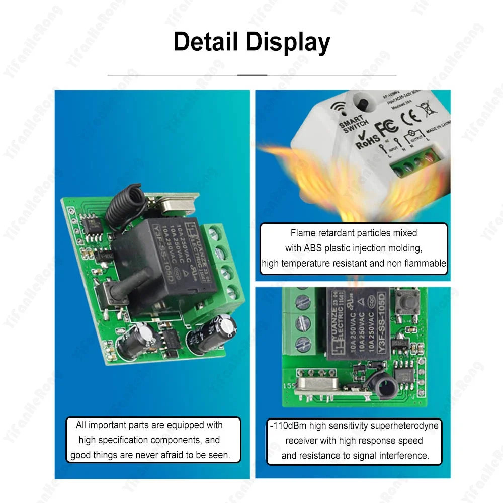 433 ميجا هرتز العالمي لاسلكي للتحكم عن بعد التبديل 110 فولت 220 فولت 10A التتابع استقبال صغير التحكم عن بعد للمنزل مصباح ليد مصباح #3