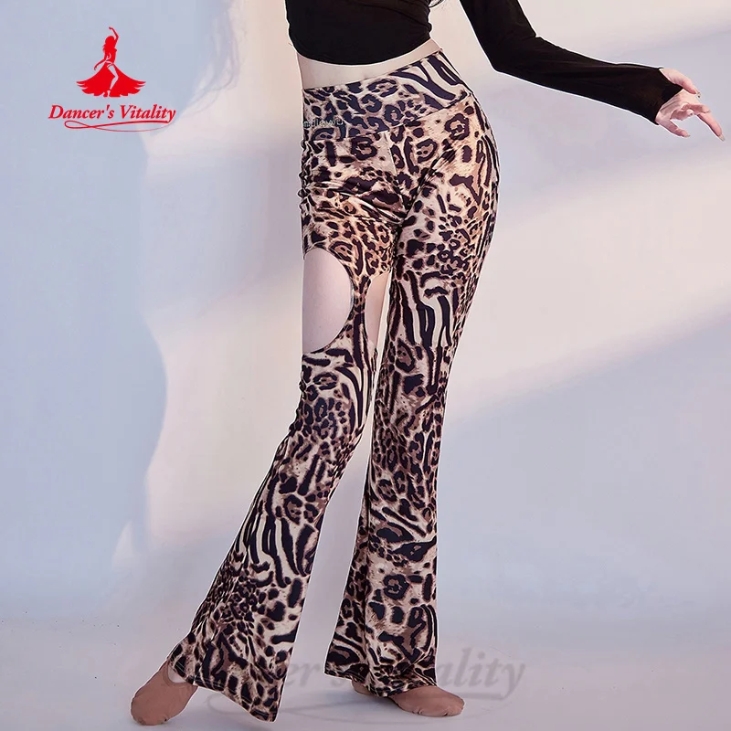 Calças de prática de dança do ventre sexy leopardo impressão calças de emagrecimento adulto feminino dança oriental roupas de treinamento profissional