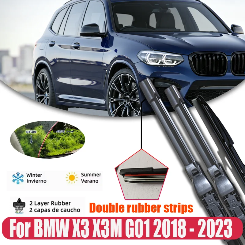 

For BMW X3 X3M G01 2018 - 2023 Front / Rear Wiper Blades Set Windshield Windscreen Window Brush Accessories 2019 2020 2021 2022