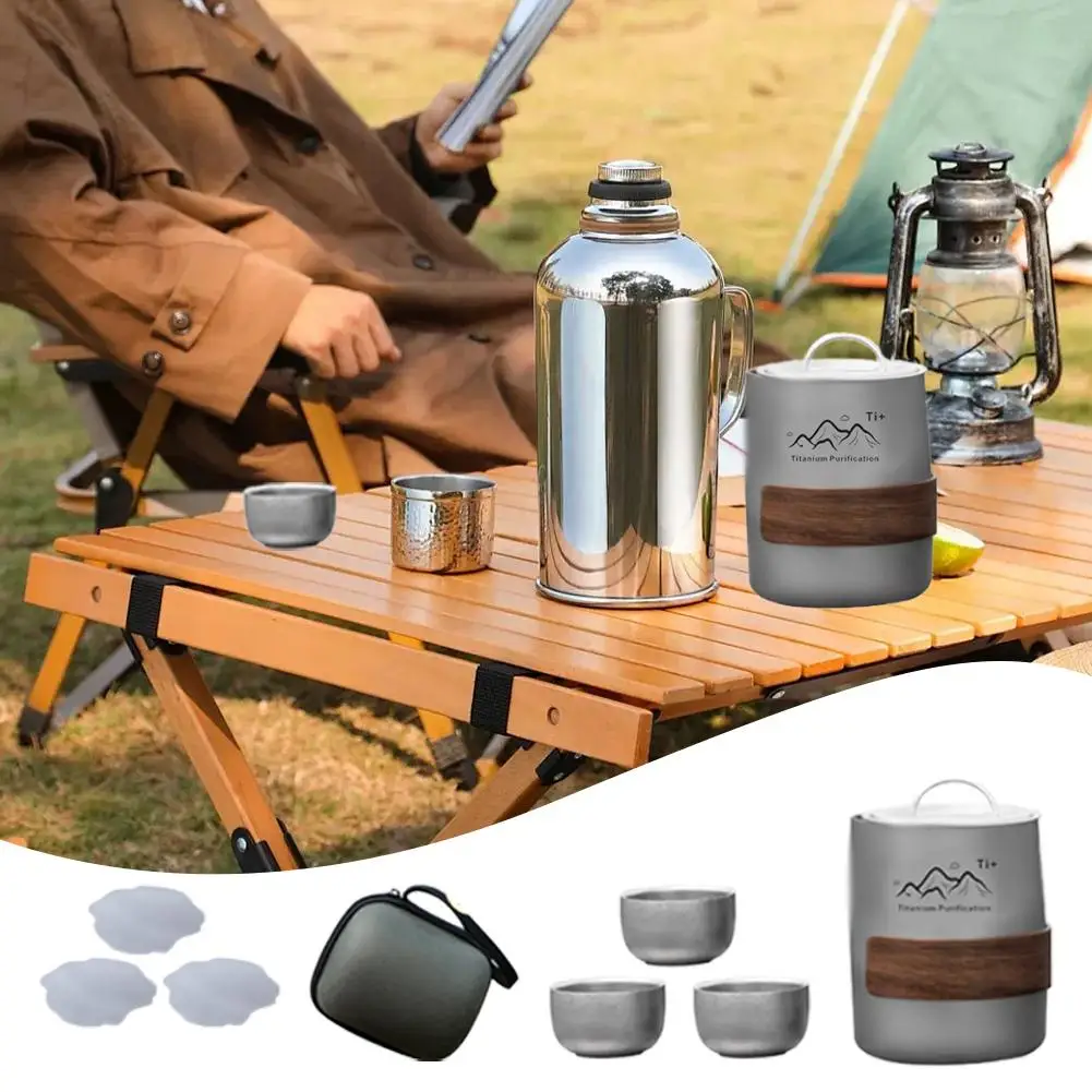 

Multifunctional Portable Titanium Tea Set - Camping Outdoor Teapot with Strainer for Travel Picnic