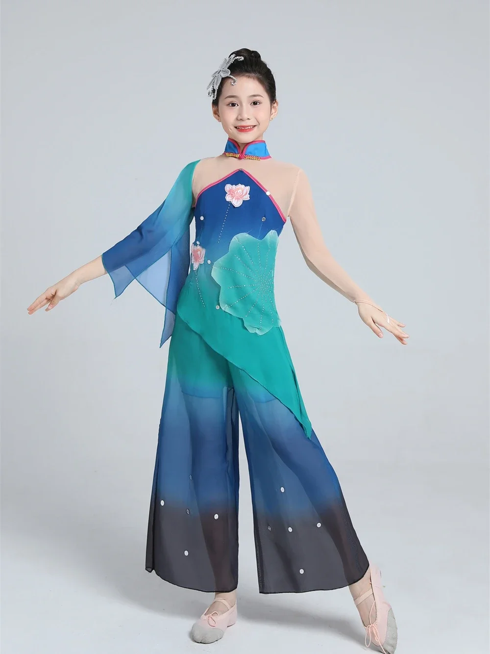 

Small Lotus Style Classical Dance Costumes Girls Performancewear Chinese Dance Practice Clothes Art Exam