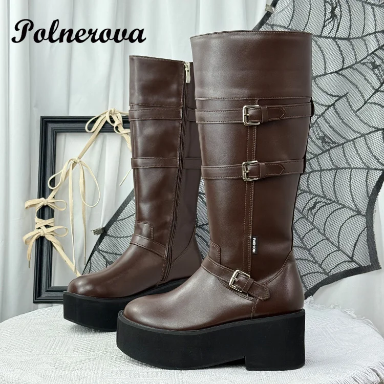 

Platform Belt Buckle Women's Boots Fashion Spicy Girl Knight Booties Designer Women's Height Increasing Boots Botas Mujer