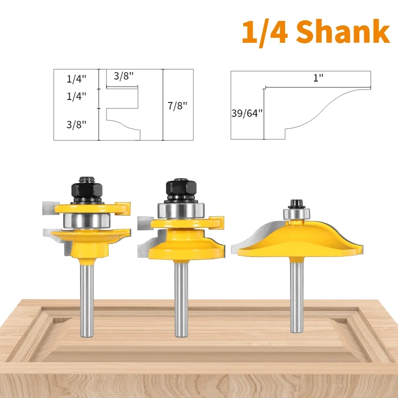 3PCS 1/4 shank Cover 41mm Roman Ogee Stile&Rail Assembles  Router Bit Woodworking Milling Cutter For Wood Tools