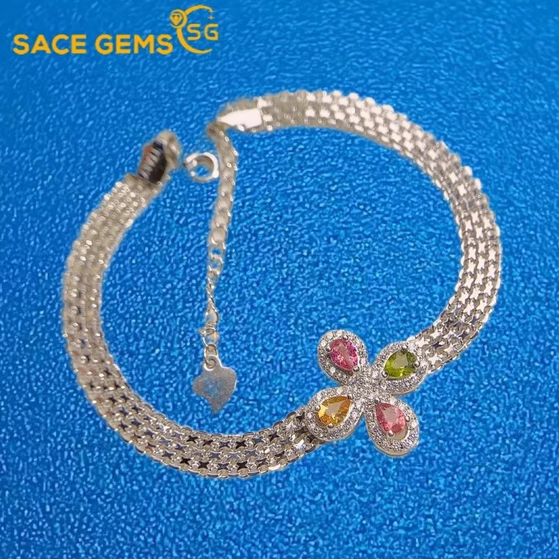 

SACEGEMS Luxury 925 Sterling Silver 3*4MM Natural Tourmaline Gemstone Bracelrts for Women Engagement Cocktail Party Fine Jewelry