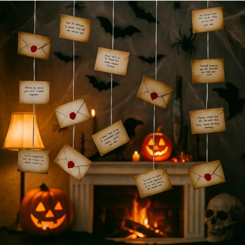 20 piezas, pancartas de letras de aceptación flotante de mago mágico para decoración de fiesta temática de Halloween, carta de bienvenida para mascarada