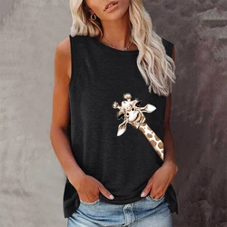 Seeyoushy Giraffe Print Top New Summer Casual Sleeveless Women's T-shirt Y2K Trend Streetwear Harajuku Ropa Para Mujer