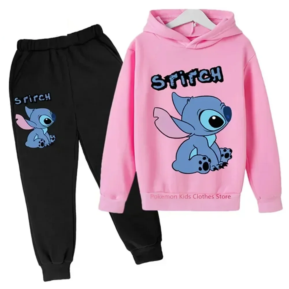 2 pezzi Set abbigliamento Stitch felpa con cappuccio bambini bambini Casual maniche lunghe ragazze felpa + pantaloni Set per vestiti del neonato