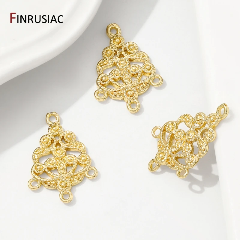 18K Gold Plated Brass Hollow Out Flower/Triangle Filigree Charms Pendants For DIY Earrings Necklace Making Accessories