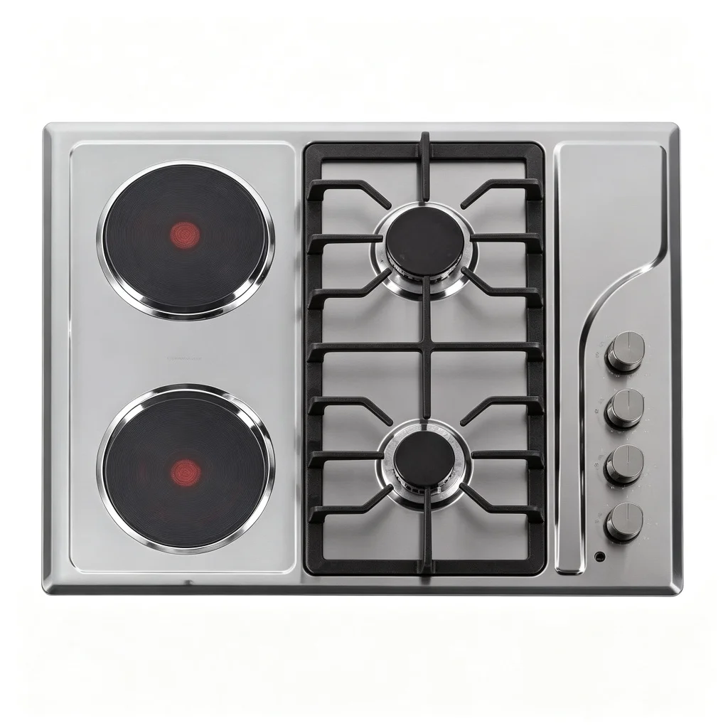 4-Burner Gas Hob Kitchen Stove Iron Cast Support Stainless Steel Surface Built-In With Electric Coil Ceramic Infrared Burner