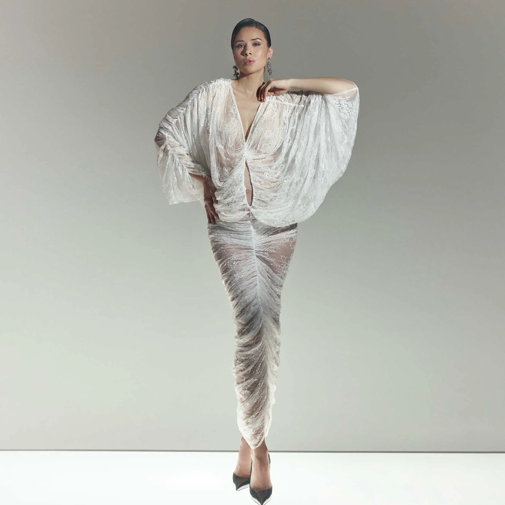 Robe de maternité en dentelle blanche féerique, pour séance photo, à volants transparents, Slim, pour femme enceinte, photographie, robes de réception-cadeau pour bébé, personnalisées