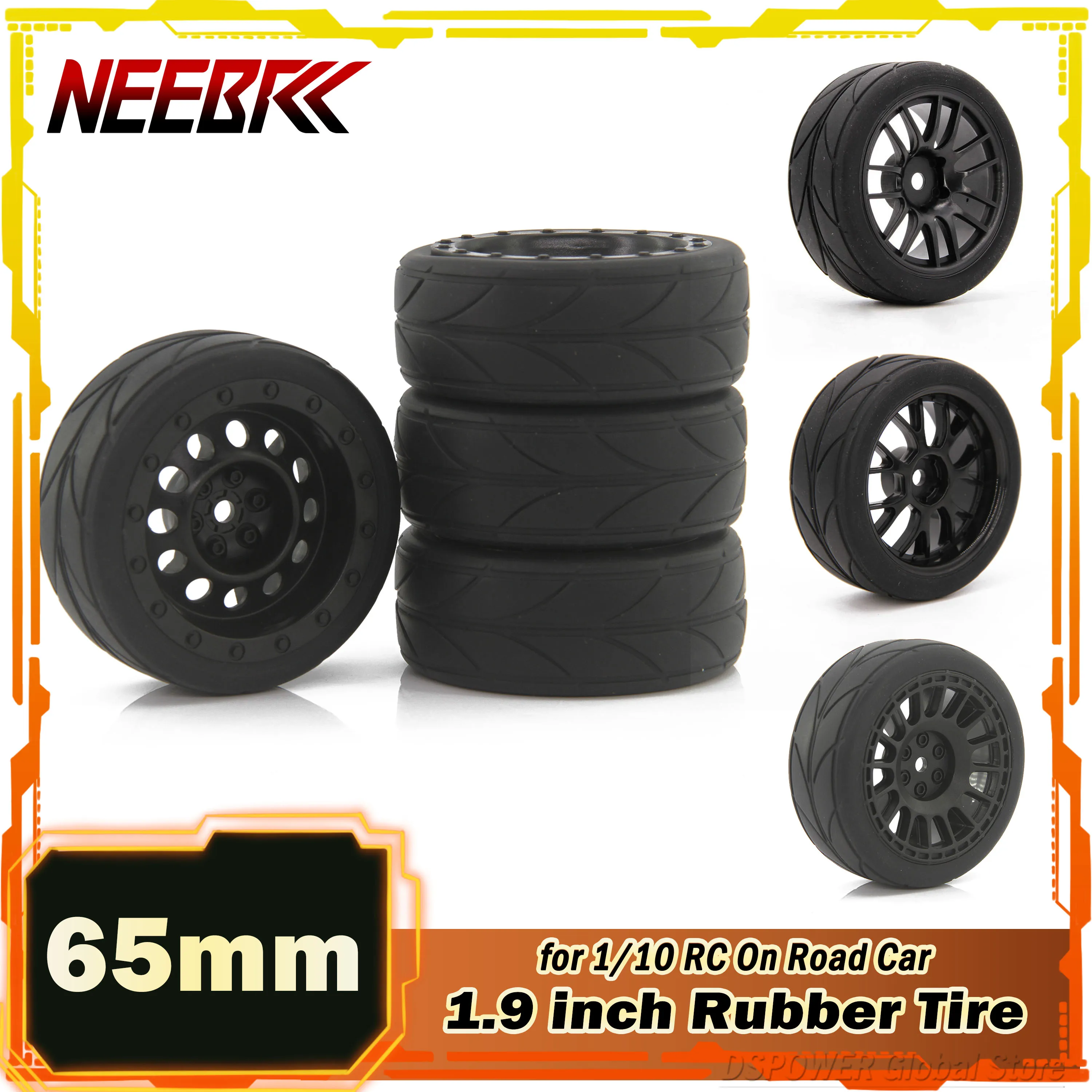 

4PCS 65mm 1.9 inch Rubber Tire Tyre Wheel Rim for 1/10 RC On Road Redcat HPI Tamiya Wltoys Racing Car HSP 144001 94123 94122 CS