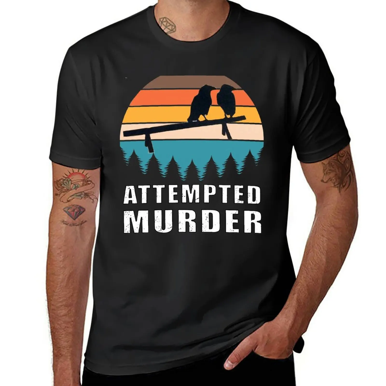 

New Attempted murder crows bird joke meme T-Shirt quick drying shirt sublime t shirt quick drying t-shirt black t shirts for men