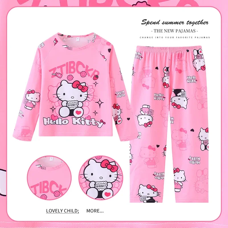 

2-piece Set Sanrio Hello Kitty Children Pajama Set Cute Cartoon Anime Kuromi Soft Comfortable Children Household Clothes Gifts