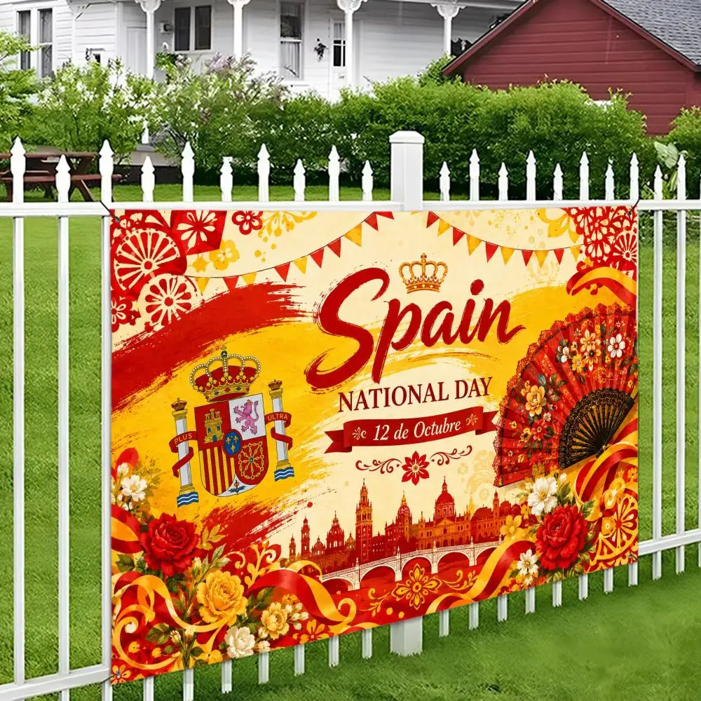 Spain National Day flag vivid print durable hang reusable porch yard wall party red yellow fan flowers bunting city decor Flags