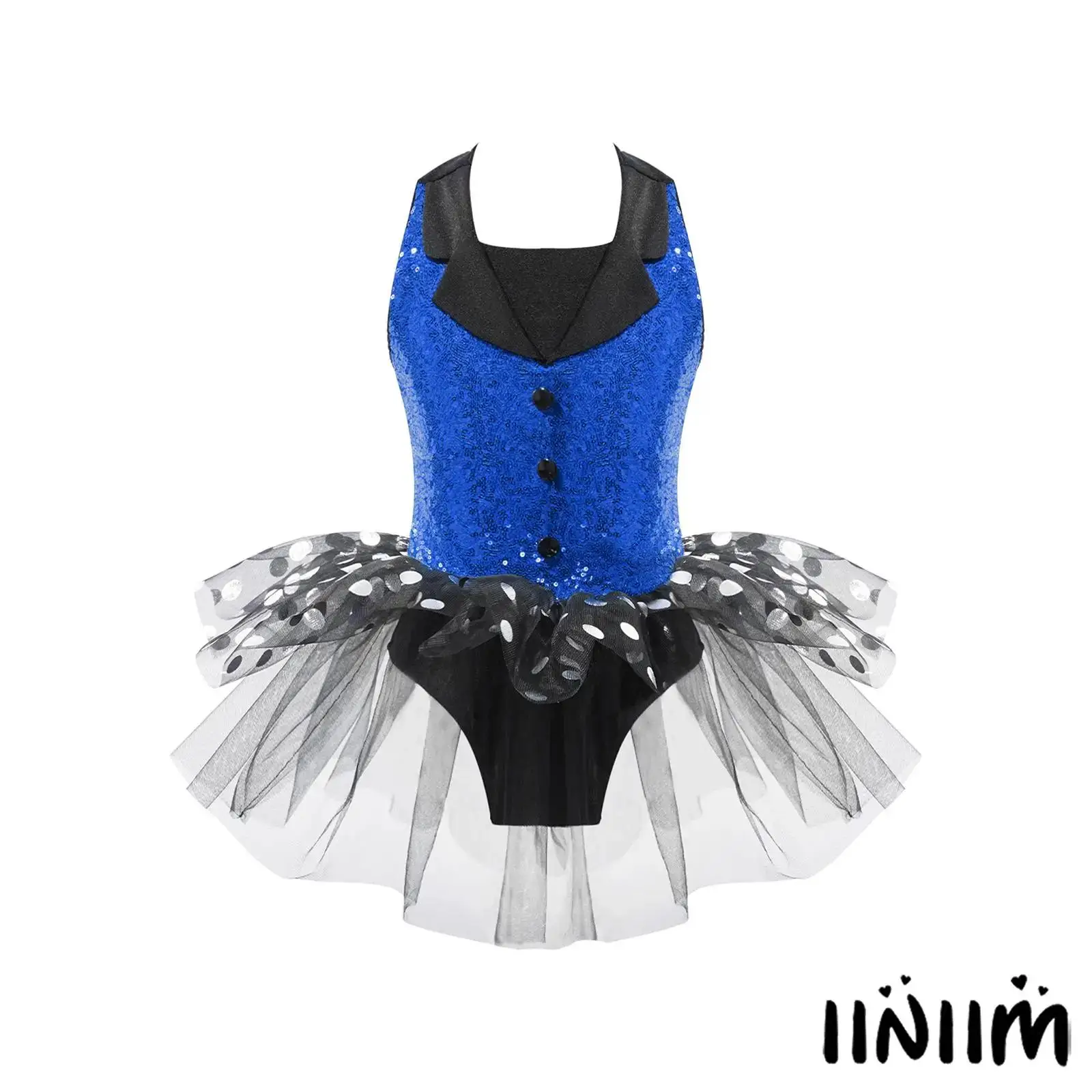 

Girls' Sleeveless Tutu Dress Sequin Decorated Hollow Back Design with Polka Dot Mesh for Parties Photo Shoots Competitions