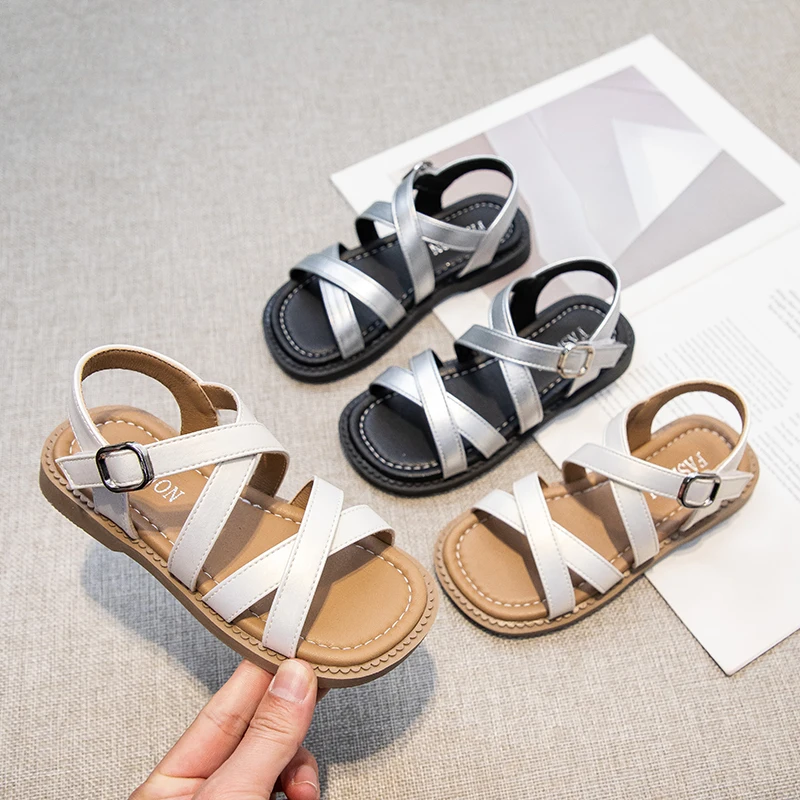 Children Summer Beach Shoes Open-toe Girls Flats Roman Shoes Hollow-out Breathable Kids Causal Cross Shoes Simple Hot Sale