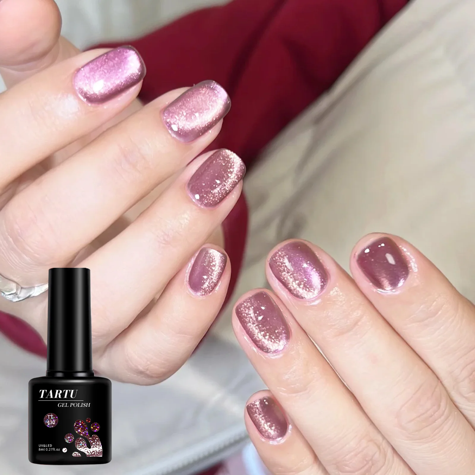 Esmalte de unha em gel olho de gato, rosa roxo marrom embeber off LED/UV,  arte de unha com glitter holográfico, para presente de manicure de salão de  casa para mulheres / Arte, image size:1600x1600