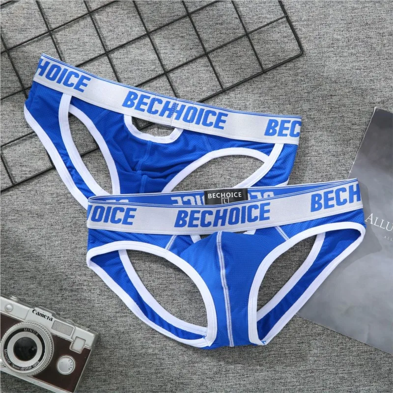 Bechoice uomo indietro hollow vita bassa biancheria intima sexy gioventù doppio T-pantaloni da uomo sexy davanti e dietro mutandine piccole traspiranti