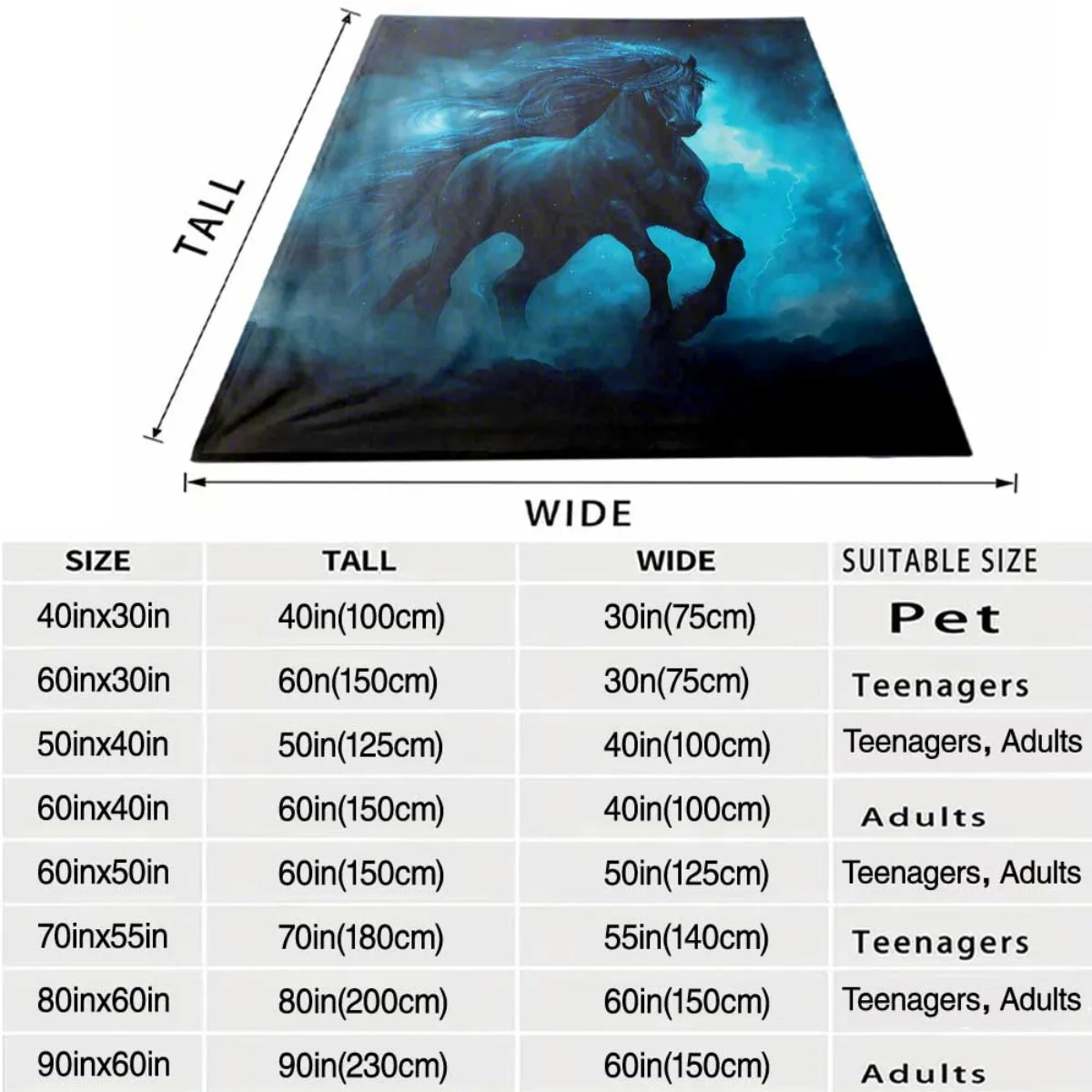 Large Fantasy Horse Blanket Magical Pegasus Art Throw Cozy Sofa Bed Decor 150x200cm