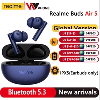 Global Version realme Buds Air 5 TWS Earphone 50dB Active Noise Cancellation 38Hour Battery Life IPX5 Bluetooth 5.3