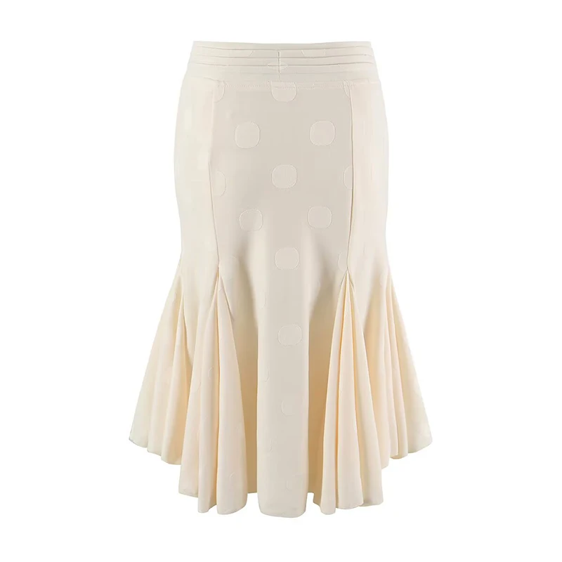 YENKYE Women Polka Dot Mermaid Skirt Pleated Waist Button Front High Low Hem Midi Skirts