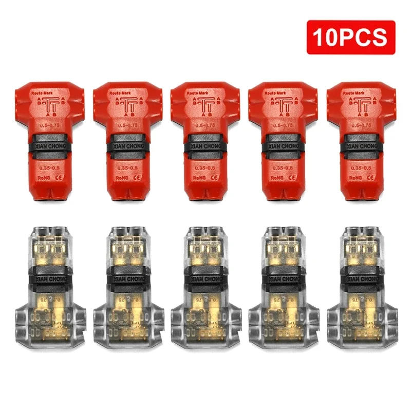 

1-100pcs T Type Scotch Lock Quick Wire Connectors 2 Pin Cable 3 Way No Soldering Compact Crimp Terminal Block For LED Strip Car