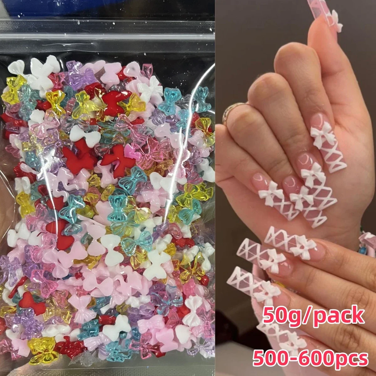 

500-600Pcs Bow Nail Charms 3D Aurora Colorful Mixed Resin Butterfly Nail Rhinestones Art Decoration Accessories DIY Manicure Tip