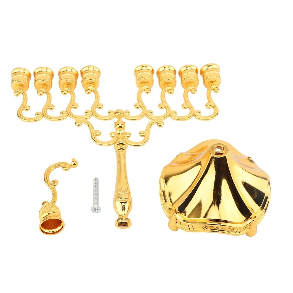 4pcs 9 Branch Candle Holder Silver Gold Candlestick Holder Jerusalem Temple Alloy Decorative Candlestick Church Use