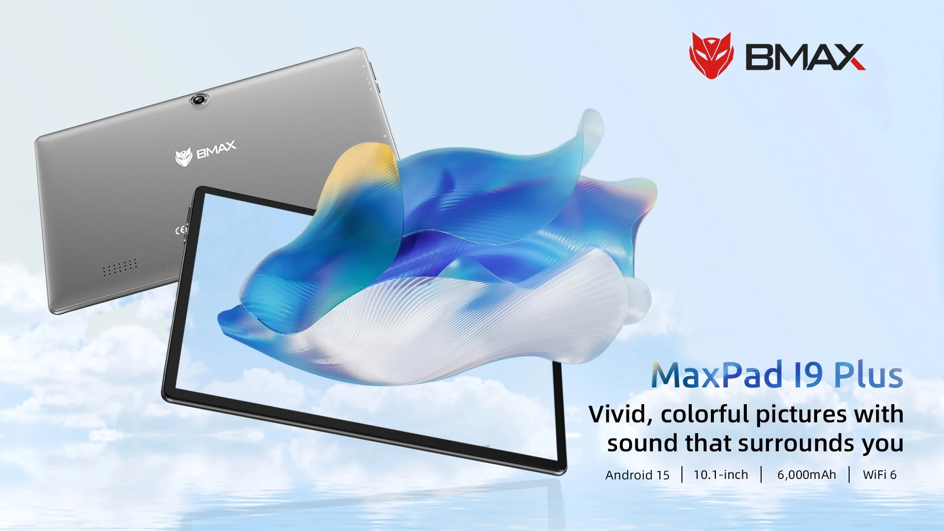 BMAX I9 Plus Tablet 10.1'' 1280*800 IPS 24(4+20)GB RAM 128GB ROM 6000mAh Type-C Rockchip RK3562 2-Core Android 15 Tablets WIFI 6 Bluetooth 5.4 Camera