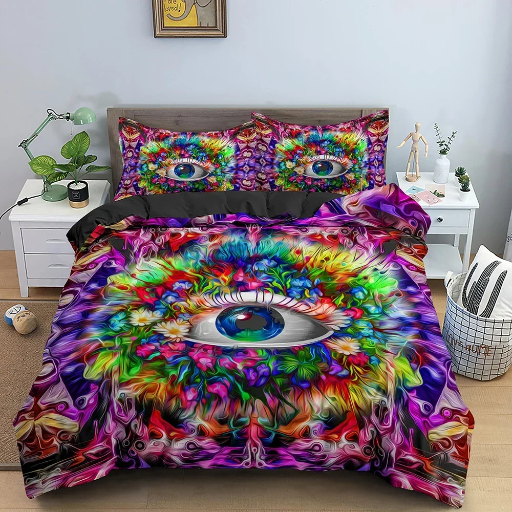 

3D Blue Evil Eye Psychedelic Magic Drawing Eyes Comfortable Duvet Quilt Cover Pillowcase Bedding Set Children Bedroom Decoration